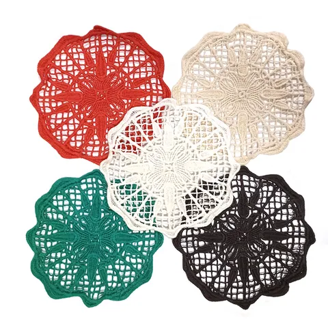 Minimalist Round Cotton Lace Coasters Hollow Out Embroidered Table Mat Kitchen Home Decor Flower Pattern Coaster