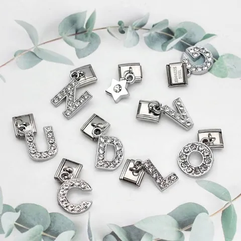 Italian Charms Modular Bracelet Links DIY Jewelry Making Alphabet Letter Heart Star Pendants Zinc Alloy Rhinestone Charm