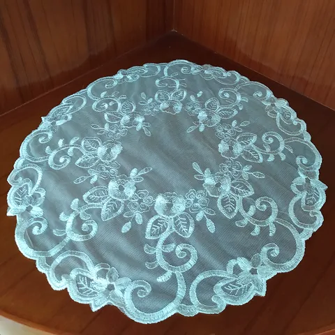 Elegant Round Embroidered Lace Table Mat Hollow Out Floral Coaster For Dining Table Home Wedding Decor White Beige