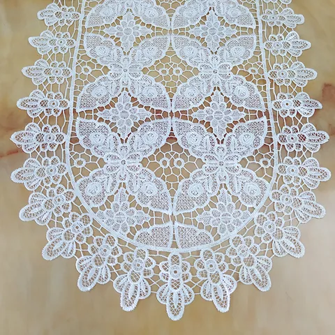 Geborduurde Kant Tafelkleed Opengewerkte Bloemen Ovaal Placemat Wateroplosbaar Polyester Tafelmat Elegante Home Decor Tafelloper Bruiloft Feest Tafel Decoratie