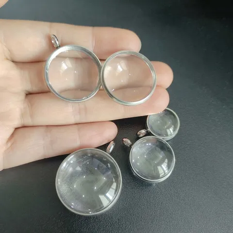 Roestvrijstalen Hanger met Dubbel Gebogen Glas Floating Locket Ronde Heldere Geheugen Fotolijst Hanger DIY Sieraden Maken Accessoires