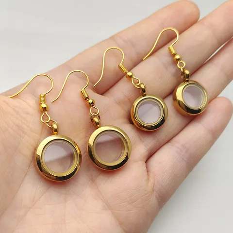Edelstahl Runde Glas Medaillon Ohrringe Für Damen Transparenter Rahmen Gau Box DIY Memorial Schmuck Haken Ohrhänger