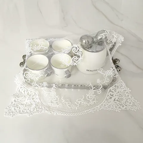Polyester White Lace Embroidered Tablecloth Floral Sheer Mesh Dust Cover For Household Decoration Photography Props Table Mat