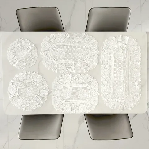 European Style Rose Embroidery Lace Tablecloth Hollow Out White Lace Placemat Elegant Floral Table Decor For Dining Table