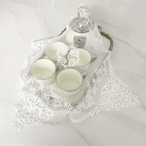 Polyester White Lace Embroidered Tablecloth Floral Sheer Mesh Dust Cover For Household Decoration Photography Props Table Mat