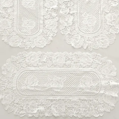 European Style Rose Embroidery Lace Tablecloth Hollow Out White Lace Placemat Elegant Floral Table Decor For Dining Table