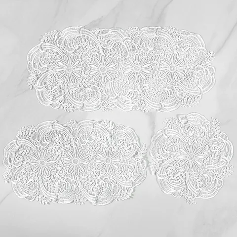 Weißer Spitzen-Tischläufer Ausgehöhlt Bestickte Florale Tischdeckenmatte Ästhetischer Einfacher Stil Rund Oval Lang Dekorativer Tischläufer Für Heimdekoration