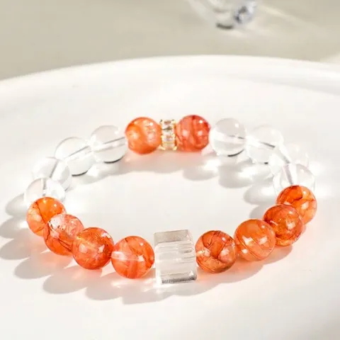 Natürlicher Roter Phantomquarz Perlenarmband Für Damen Neuer Chinesischer Stil Weißer Bergkristall Würfelperle Elegantes Handgefertigtes Geschenk