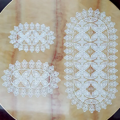 Geborduurde Kant Tafelkleed Opengewerkte Bloemen Ovaal Placemat Wateroplosbaar Polyester Tafelmat Elegante Home Decor Tafelloper Bruiloft Feest Tafel Decoratie