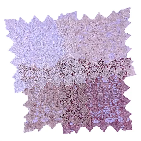 European Lace Embroidered Hollow Out Table Mat Square Round Oval Polyester Coaster Placemat For Dining Table Home Decor Elegant Floral Design