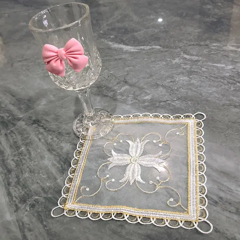 Mantel Individual Cuadrado Estilo Europeo Bordado de Encaje Posavasos de Malla Calado para Decoración de Comedor de Cocina