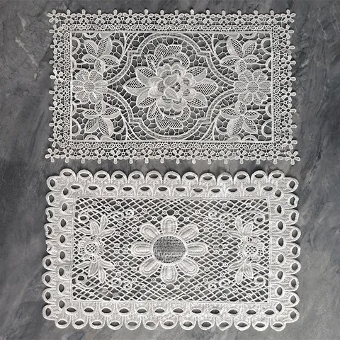 White Lace Embroidered Rectangular Table Runner Hollow Out Floral Tablecloth Polyester Place Mat Home Dining Wedding Decoration