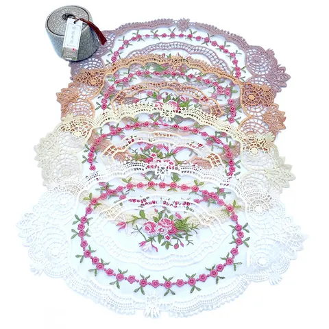Retro Rose Embroidered Hollow Lace Tablecloth Floral Coaster For Home Decoration Photography Props Elegant Placemat