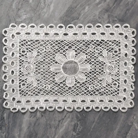 White Lace Embroidered Rectangular Table Runner Hollow Out Floral Tablecloth Polyester Place Mat Home Dining Wedding Decoration