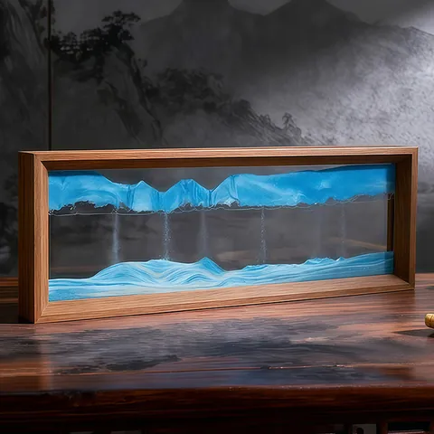 Cuadro de Arte de Arena Movediza Dinámica 3D Con Marco de Madera Pintura de Arena de Vidrio Adorno de Paisaje Para Hogar Oficina