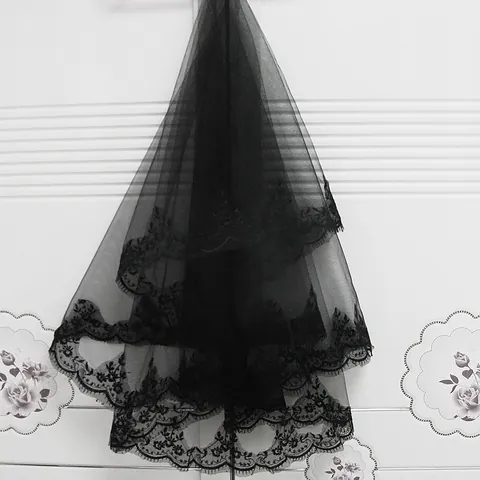 Gothic Schwarz Wimpernspitze Brautschleier Halloween Cosplay Doppellagig Netz Kopfschmuck Mit Haarkamm Clip Hochzeit Party Zubehör