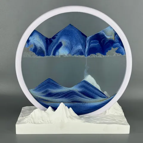 Cuadro de Arte de Arena Movediza 3D Redondo Vidrio Templado Pintura de Arena Con Base de Montaña Adorno de Escritorio Hogar Oficina