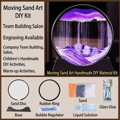 Kit DIY de Pintura de Arenas Movedizas Móviles 3D Vidrio Templado Arte de Arena Que Fluye Redondo Adorno de Escritorio Decoración Alivio
