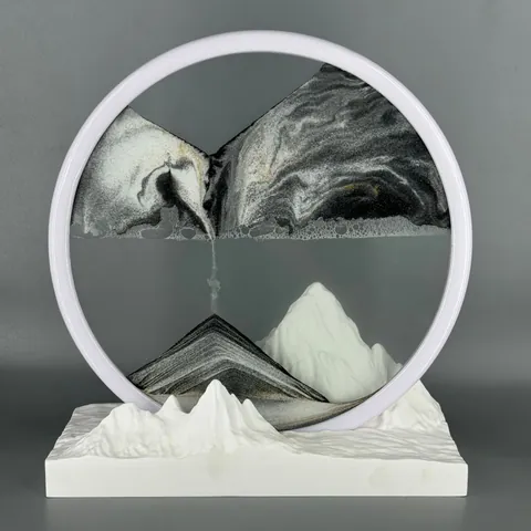 Cuadro de Arte de Arena Movediza 3D Redondo Vidrio Templado Pintura de Arena Con Base de Montaña Adorno de Escritorio Hogar Oficina