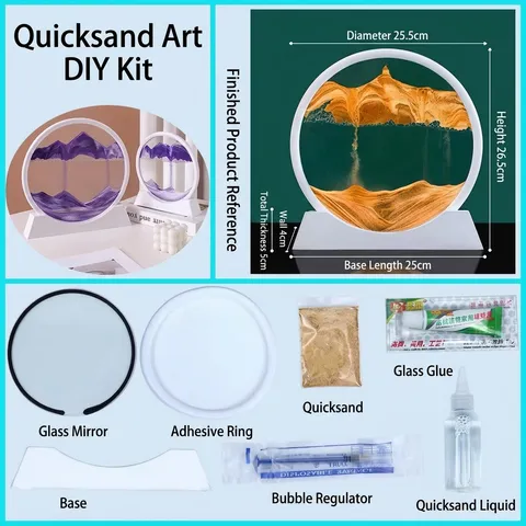 Kit DIY de Pintura de Arenas Movedizas Móviles 3D Vidrio Templado Arte de Arena Que Fluye Redondo Adorno de Escritorio Decoración Alivio