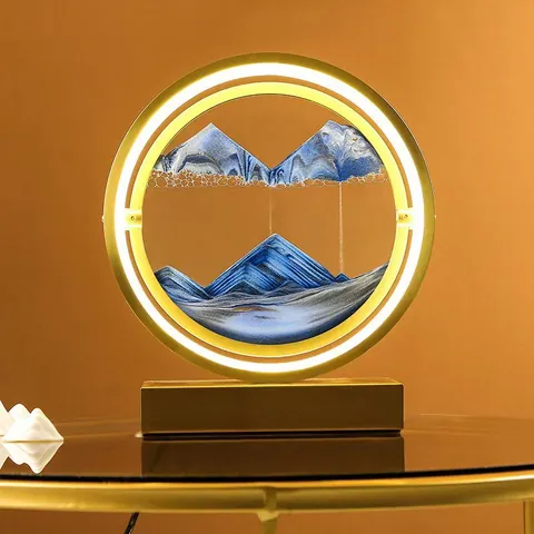 Luz Nocturna 3D de Arte de Arena Movediza Dinámica Lámpara de Mesa LED Pintura de Arena Movediza Regulable Decoración de Escritorio Reloj de Arena de Vidrio Artesanía para Hogar Oficina Dormitorio