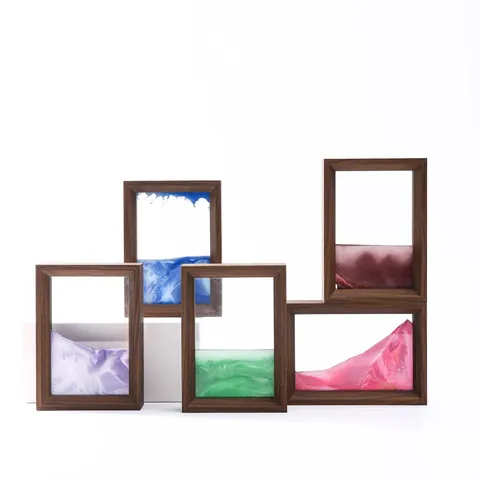 Cuadro de Arte de Arena Movediza 3D Marco de Madera Vidrio Paisaje Natural Decoración de Escritorio Adorno para Hogar Oficina