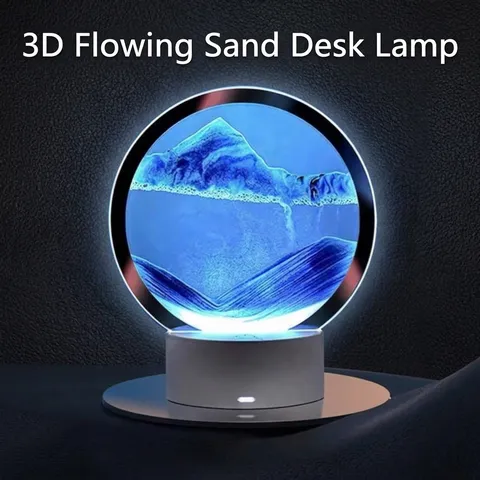 3D Moving Sand Art Table Lamp Round Glass Sandscape Night Light With 7-Color Touch Remote Control Bedroom Decor Home Gift