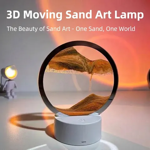 3D Moving Sand Art Table Lamp Round Glass Sandscape Night Light With 7-Color Touch Remote Control Bedroom Decor Home Gift
