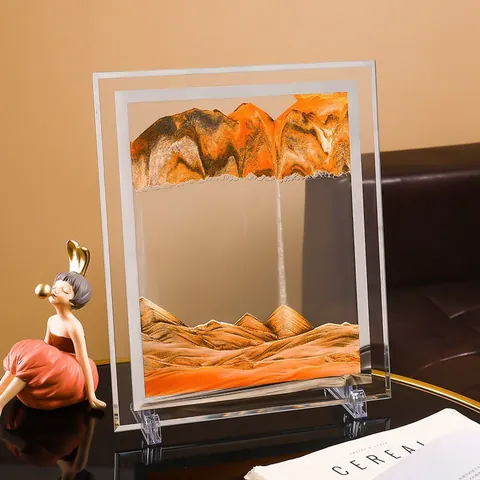 Cuadro 3D de Arena Movediza Paisaje Marino Marco de Vidrio Pintura Dinámica de Arena Ornamento Relajante de Escritorio para Decoración de Hogar