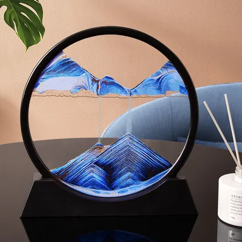 Moderno Redondo 3D Arte de Arena Movediza Pintura de Arena Vidrio Adorno Mesa Alivio Estrés Paisaje Oficina Hogar