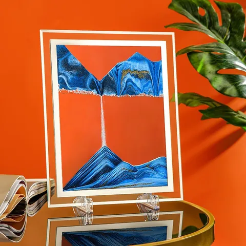 Cuadro 3D de Arena Movediza Paisaje Marino Marco de Vidrio Pintura Dinámica de Arena Ornamento Relajante de Escritorio para Decoración de Hogar