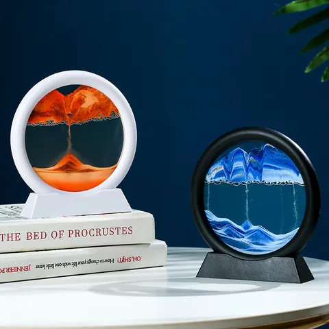Cuadro de Arte de Arena en Movimiento 3D Vidrio Redondo Paisaje de Arena Dinámico Pintura de Arena Ornamentos de Escritorio Antiestrés para Hogar Oficina