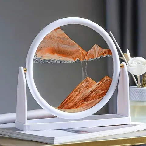 Cuadro de Arena Movediza 3D Vidrio Paisaje Marino en Movimiento Marco Redondo de Vidrio Pintura de Arena Decoración Hogar Oficina