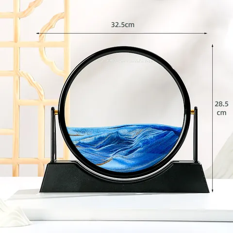Moderno Minimalista Vidrio Templado Cuadro Arte Arena Movimiento 3D Dinámico Paisaje Mar Profundo Redondo Giratorio Pintura Arena Movediza Adorno Mesa Hogar Oficina