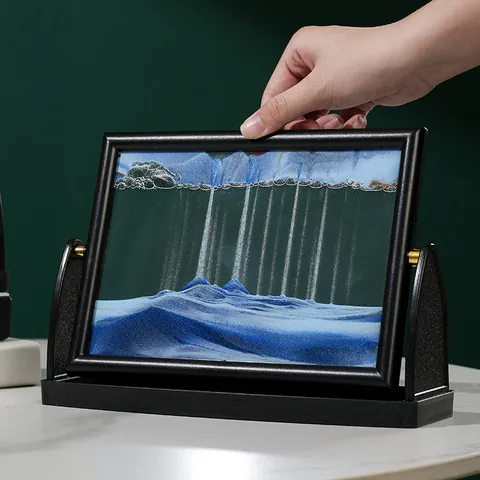 Pintura de Arena Movediza Geométrica Vidrio Esmalte de Color 3D Arte de Arena Dinámica Giratoria Líquido Paisaje Adorno para Hogar Oficina