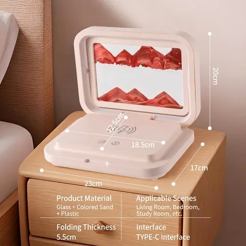 Luz Nocturna de Arte de Arena Movediza Con Cargador Inalámbrico Altavoz Bluetooth Adorno de Escritorio Plegable Para Hogar