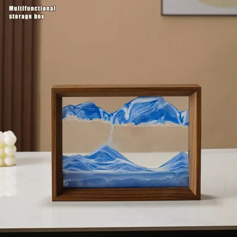 Moderno Minimalista Vidrio Arena Movediza Cuadro Paisaje de Arena Marco Clessidra Líquida Dinámica Alivio del Estrés Adorno de Mesa Hogar Oficina