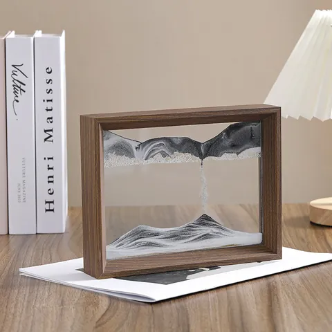 Imagen de Arte de Arena en Movimiento 3D Paisaje Marino en Movimiento Marco de Vidrio Rectangular Decoración de Arena Líquida Ornamento de Escritorio para Alivio del Estrés