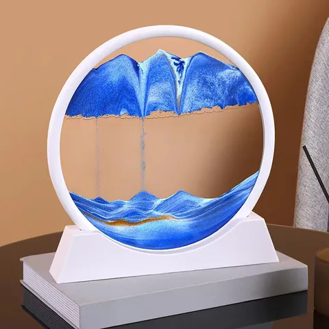 Cuadro de Arte de Arena en Movimiento 3D Vidrio Templado Redondo Paisaje de Arena Arte en Movimiento Nórdico Decorativo Pintura de Arena Líquida Para Hogar Oficina Alivio del Estrés