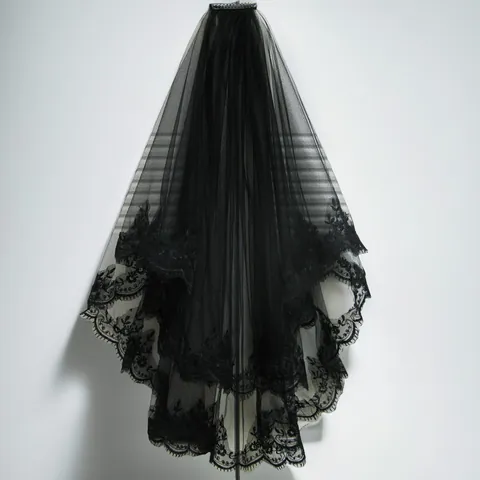 Gothic Schwarz Wimpernspitze Brautschleier Halloween Cosplay Doppellagig Netz Kopfschmuck Mit Haarkamm Clip Hochzeit Party Zubehör