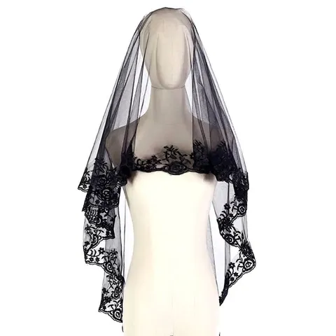 Gothic Black Rose Lace Veil For Halloween Party Cosplay Ghost Bride Costume Retro Mesh Wedding Hair Accessory For Women