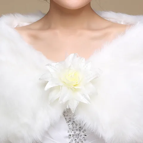 Chal de Piel Sintética para Novia Mujer Otoño Invierno Cálido Floral Boda Capa Estola para Fiesta de Noche Vestido Accesorios