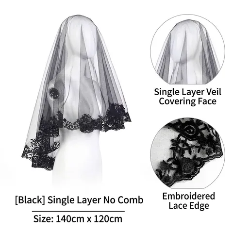 Gothic Black Rose Lace Veil For Halloween Party Cosplay Ghost Bride Costume Retro Mesh Wedding Hair Accessory For Women