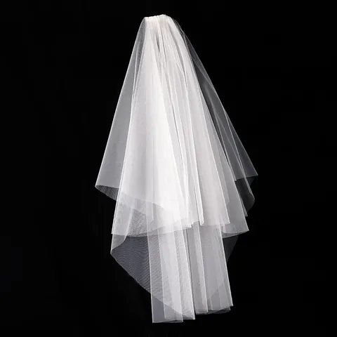 Voile de Mariage Simple Double Couche Avec Peigne à Cheveux en Métal Tulle Suisse Blanc Voile de Mariée Court Pour Accessoires de Photographie de Fête de Mariage