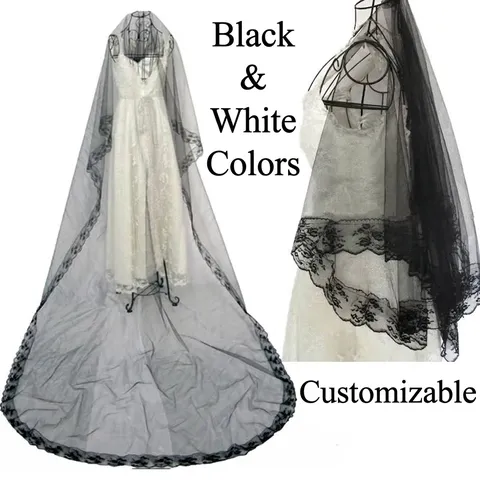 Retro Gothic Lace Long Mesh Veil For Women Stage Performance Cosplay Party Costume Wedding Accessory Tulle Veil