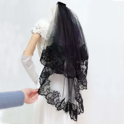 Doppelschichtige Spitze Bestickt Brautschleier Mit Haarkamm Elegant Mesh Hochzeit Haarschmuck Für Halloween Kostüm Fotografie Damen