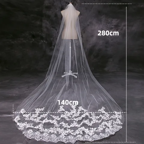 Bridal Wedding Veil Embroidered Lace Edge Single Layer Tulle Cathedral Veil For Bride Wedding Party Accessories White Ivory