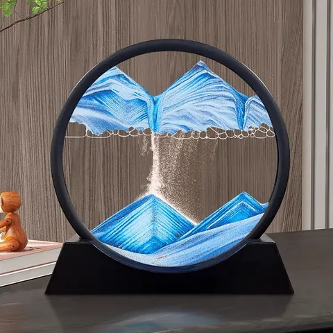 3D Moving Sand Art Picture Round Glass Deep Sea Sandscape In Motion Display Flowing Sand Frame For Home Office Desktop Decoration