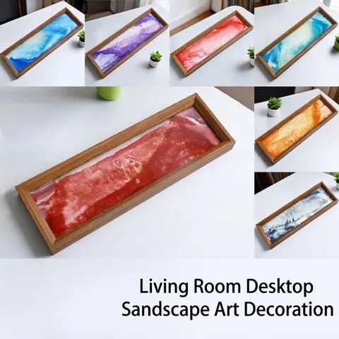 Pintura de Arte de Arena Movediza Dinámica 3D Vidrio de Mesa Marco de Madera Adorno Reloj de Arena Líquido Decoración de Hogar Oficina Regalo Creativo