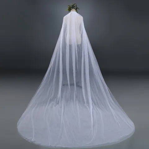 Long Bridal Wedding Veil Soft Mesh With Metal Comb Double Layer Plain Cathedral Train Wedding Party Accessory For Women